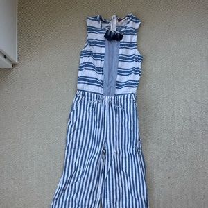 Mini Boden White and blue girls jumpsuit size 9-10